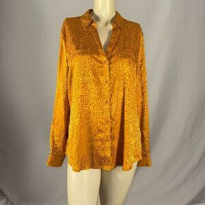 Candie’s Gold Satin Button Down Long Sleeve Blouse Size Large